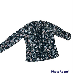 Art & Soul Boho Western‎ Style Pearl Snap Medium Green Floral country whimsy Top